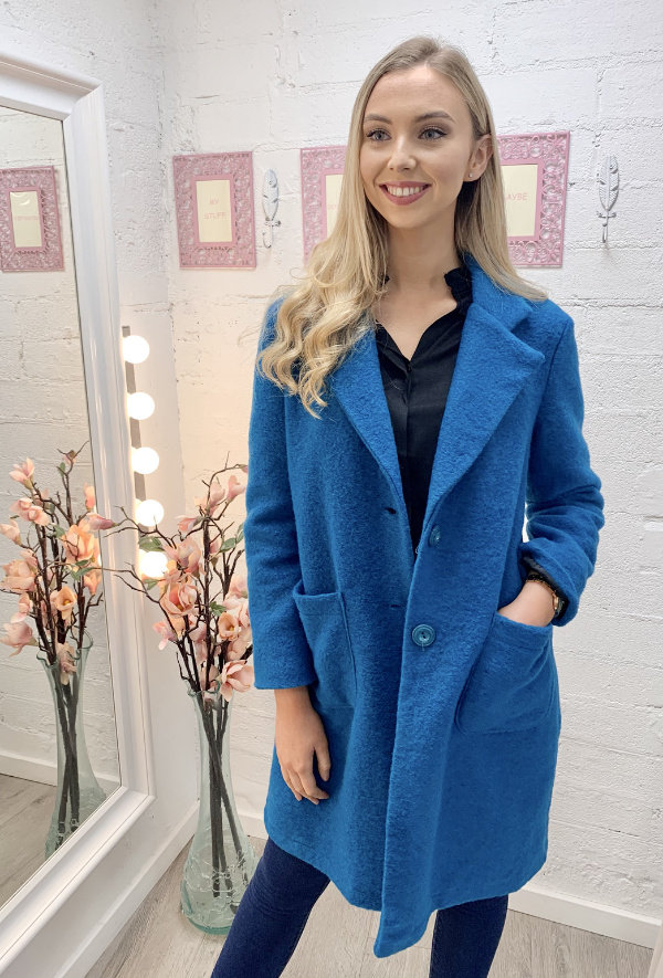 Wool Longline Coat in Teal Clothing Coats & Jackets