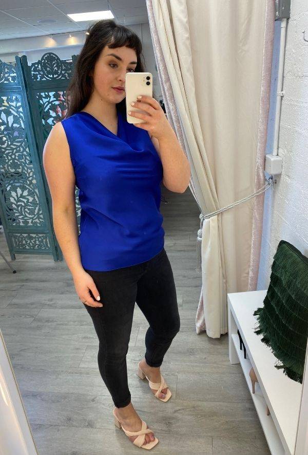 Cowl Neck Vest Blue New Arrivals Clothing Tops