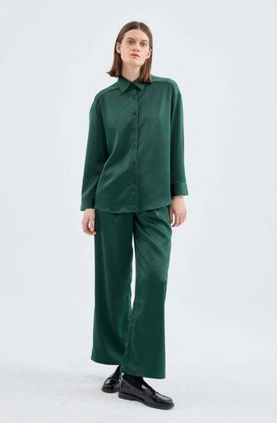 Green Satin Shirt New Arrivals Clothing Tops